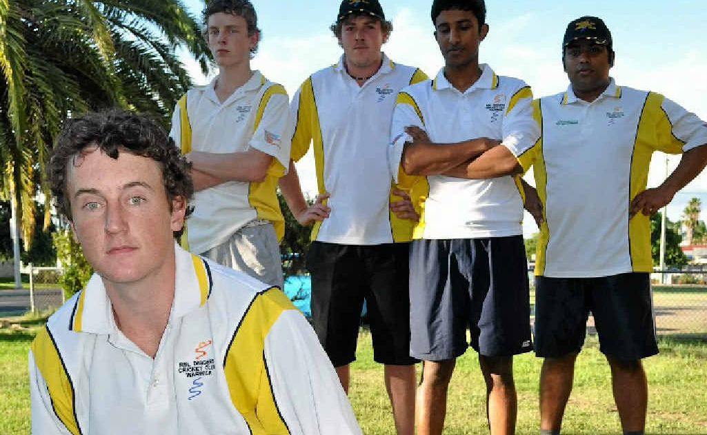 Jamie Saunders and (back) Kane Saunders, Luke Cullen, Sadit Reza and Shium Reza had their Liz Hurley banner confiscated at the Gabba. Jamie Saunders and (back) Kane Saunders, Luke Cullen, Sadit Reza and Shium Reza had their Liz Hurley banner confiscated at the Gabba.